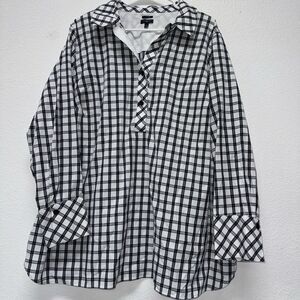 Talbots Black and White Plaid Button-Front Blouse